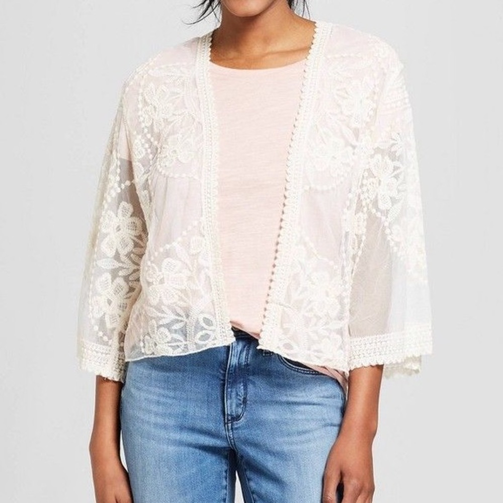 Xhilaration Floral Print Embroidered Mesh Kimono